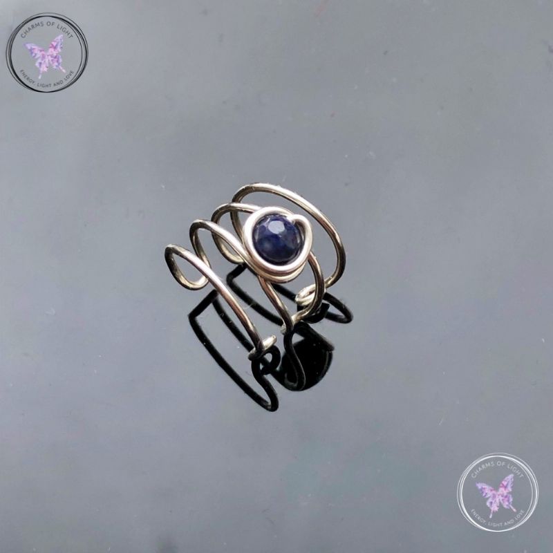 Blue Sapphire Silver Banded Ear Cuff